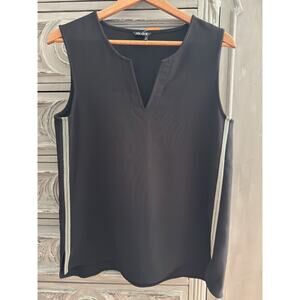 NIC + ZOE Top Sz M Black Notch Collar Sleeveless Silver Metallic Side Trim